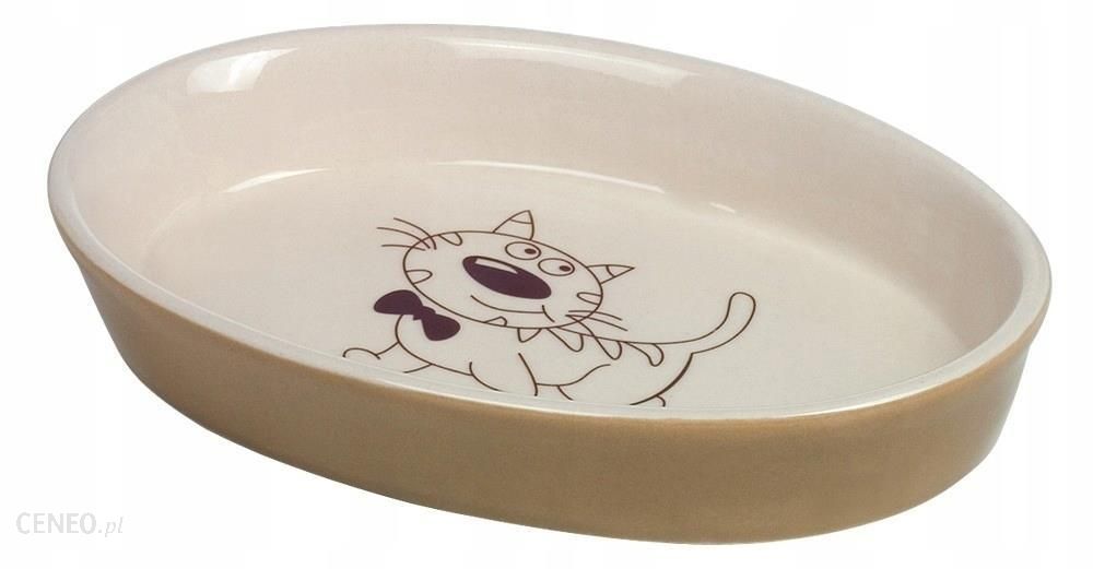 Miska ceramiczna dla kota - owalna z kotem Brąz